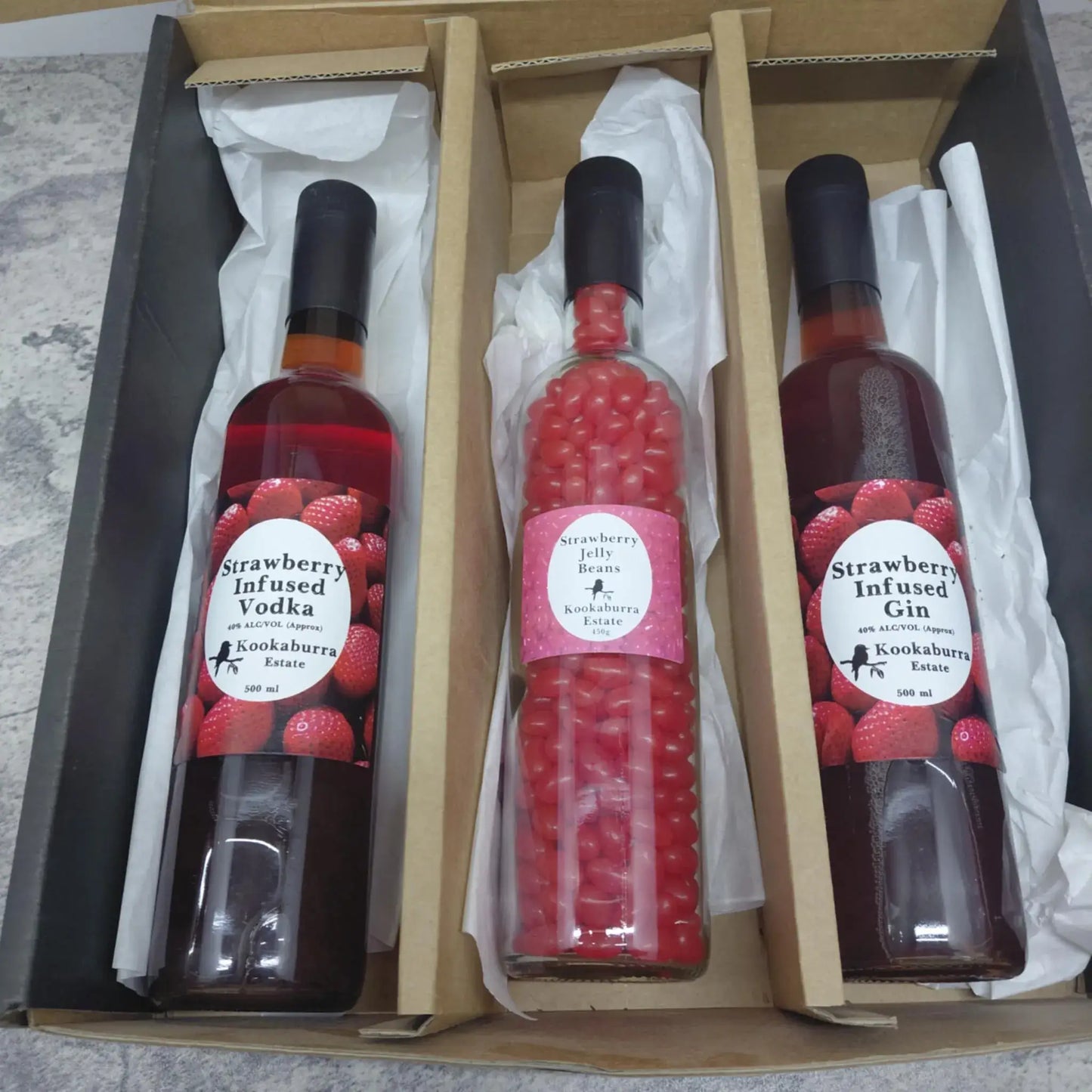 Strawberry Gin, Vodka , Liqueur and Strawberry Jelly beans